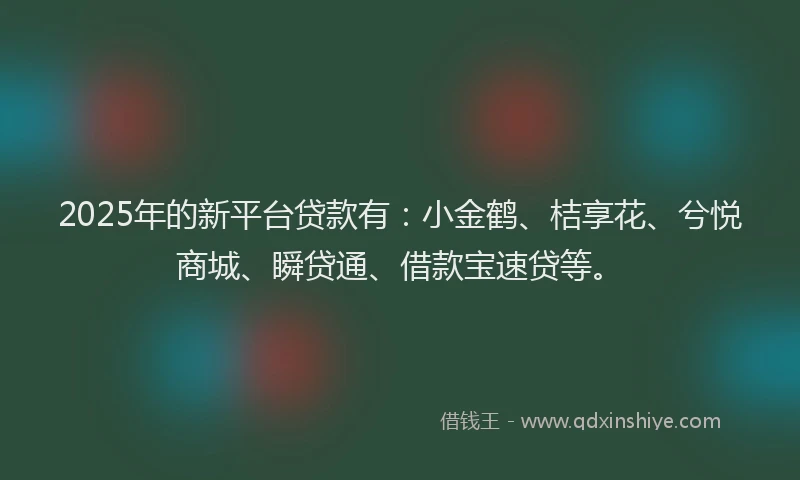 2025年的新平台贷款有：小金鹤、桔享花、兮悦商城、瞬贷通、借款宝速贷等。