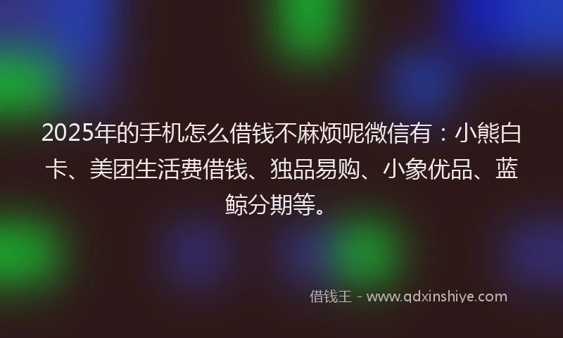 2025年的手机怎么借钱不麻烦呢微信有：小熊白卡、美团生活费借钱、独品易购、小象优品、蓝鲸分期等。