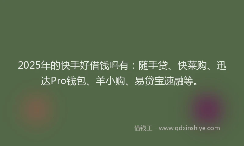 2025年的快手好借钱吗有：随手贷、快莱购、迅达Pro钱包、羊小购、易贷宝速融等。