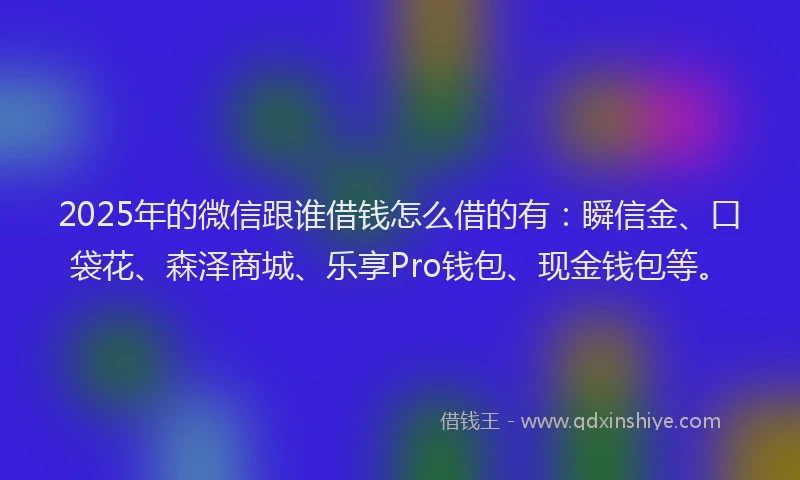 2025年的微信跟谁借钱怎么借的有：瞬信金、口袋花、森泽商城、乐享Pro钱包、现金钱包等。