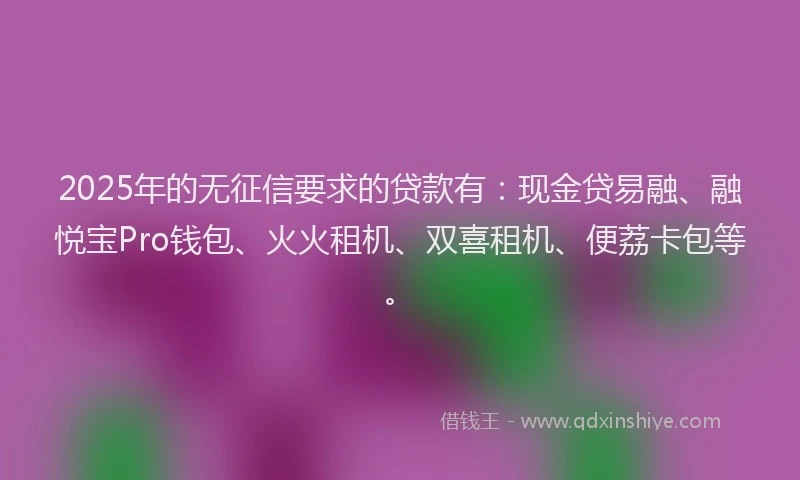 2025年的无征信要求的贷款有：现金贷易融、融悦宝Pro钱包、火火租机、双喜租机、便荔卡包等。