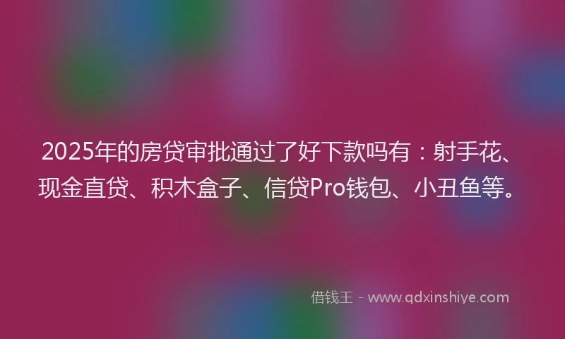 2025年的房贷审批通过了好下款吗有：射手花、现金直贷、积木盒子、信贷Pro钱包、小丑鱼等。
