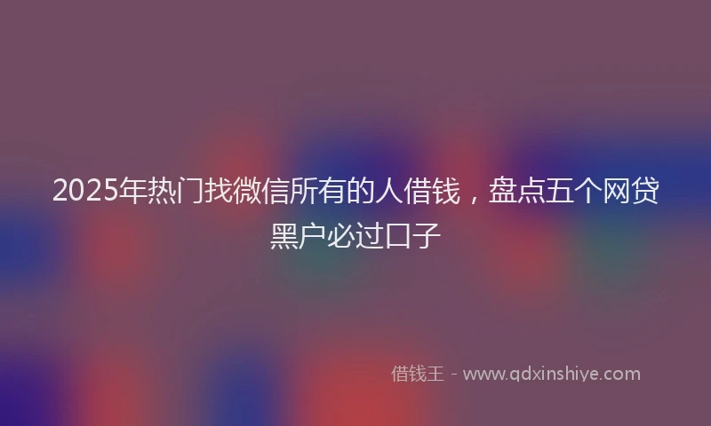 2025年热门找微信所有的人借钱，盘点五个网贷黑户必过口子
