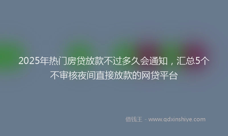 2025年热门房贷放款不过多久会通知，汇总5个不审核夜间直接放款的网贷平台