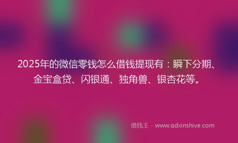 2025年的微信零钱怎么借钱提现有：瞬下分期、金宝盒贷、闪银通、独角兽、银杏花等。