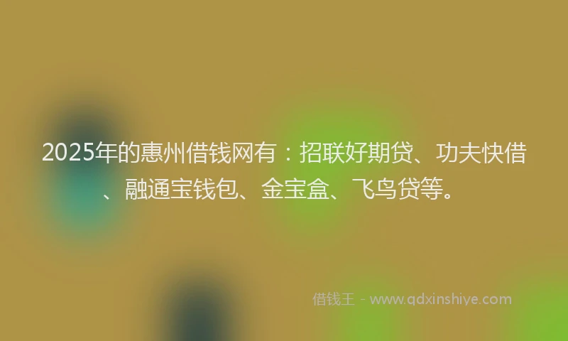 2025年的惠州借钱网有：招联好期贷、功夫快借、融通宝钱包、金宝盒、飞鸟贷等。