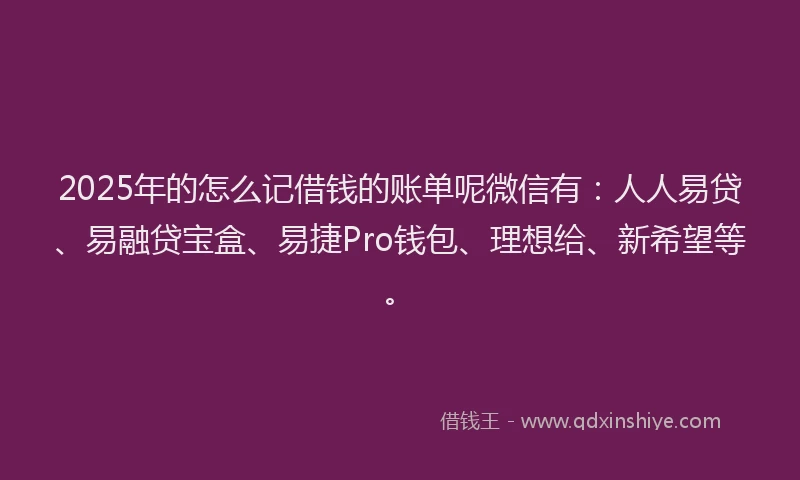 2025年的怎么记借钱的账单呢微信有：人人易贷、易融贷宝盒、易捷Pro钱包、理想给、新希望等。