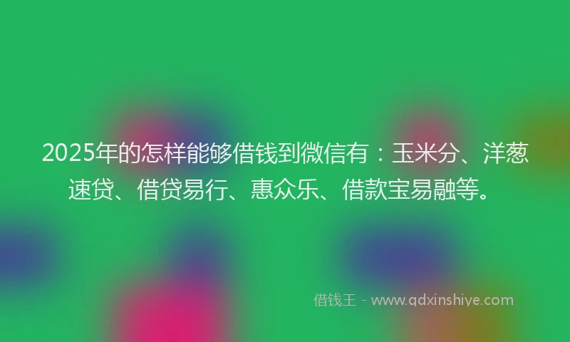 2025年的怎样能够借钱到微信有：玉米分、洋葱速贷、借贷易行、惠众乐、借款宝易融等。