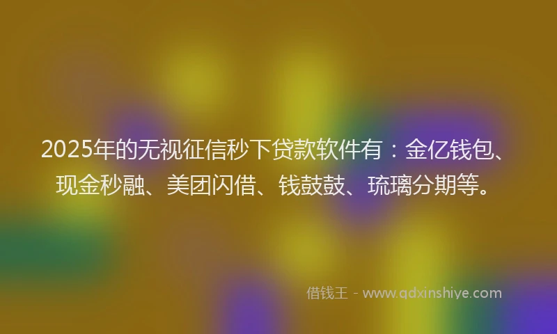 2025年的无视征信秒下贷款软件有：金亿钱包、现金秒融、美团闪借、钱鼓鼓、琉璃分期等。