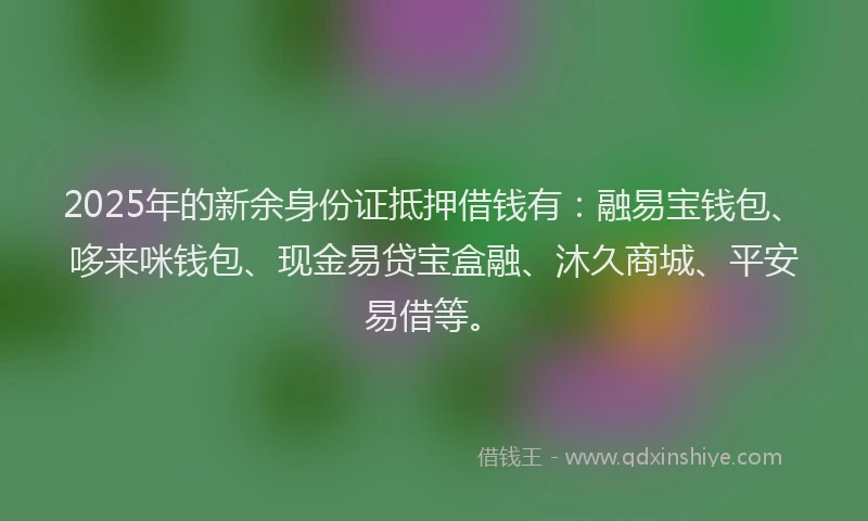 2025年的新余身份证抵押借钱有：融易宝钱包、哆来咪钱包、现金易贷宝盒融、沐久商城、平安易借等。