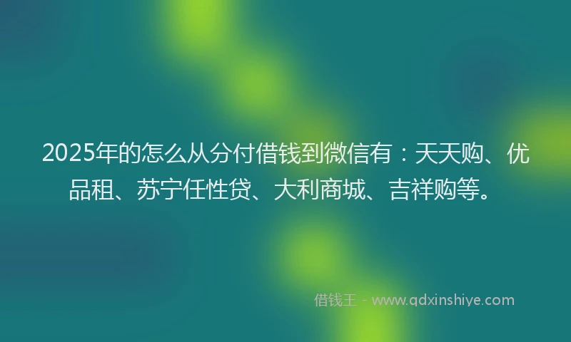 2025年的怎么从分付借钱到微信有：天天购、优品租、苏宁任性贷、大利商城、吉祥购等。