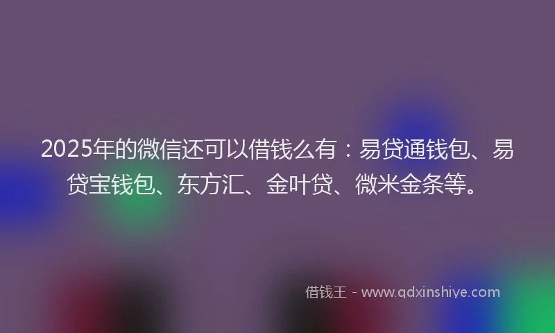 2025年的微信还可以借钱么有：易贷通钱包、易贷宝钱包、东方汇、金叶贷、微米金条等。
