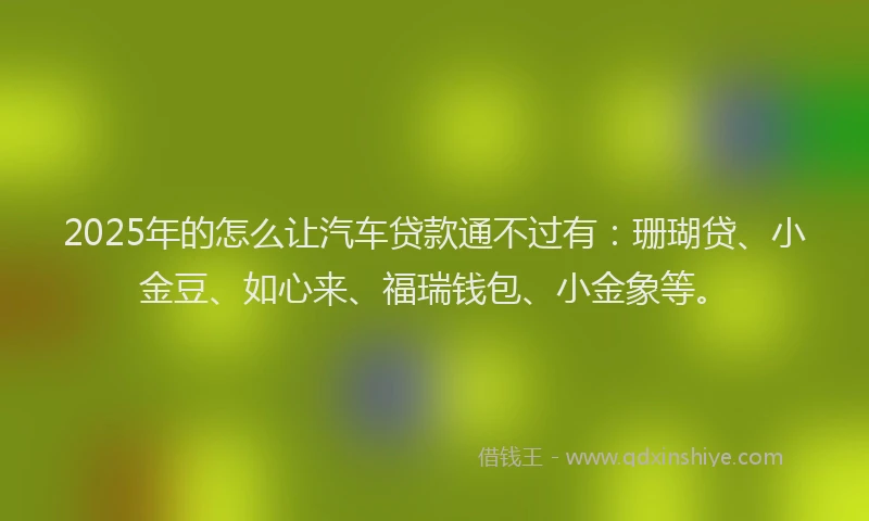 2025年的怎么让汽车贷款通不过有：珊瑚贷、小金豆、如心来、福瑞钱包、小金象等。