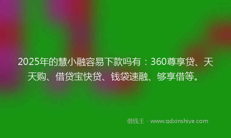 2025年的慧小融容易下款吗有：360尊享贷、天天购、借贷宝快贷、钱袋速融、够享借等。