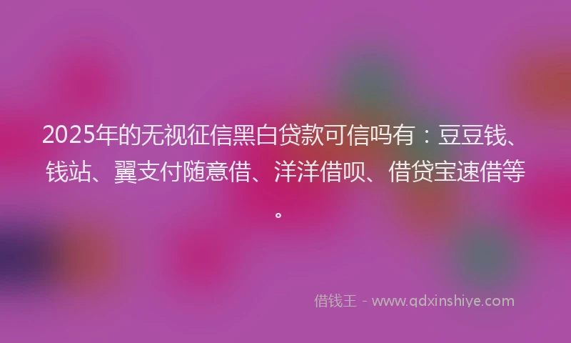 2025年的无视征信黑白贷款可信吗有：豆豆钱、钱站、翼支付随意借、洋洋借呗、借贷宝速借等。