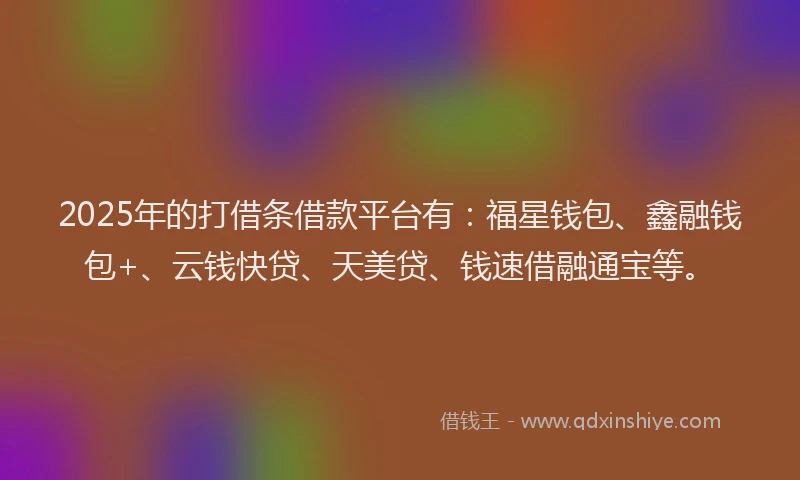 2025年的打借条借款平台有：福星钱包、鑫融钱包+、云钱快贷、天美贷、钱速借融通宝等。