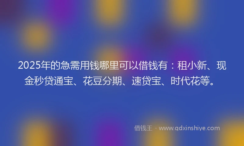 2025年的急需用钱哪里可以借钱有：租小新、现金秒贷通宝、花豆分期、速贷宝、时代花等。