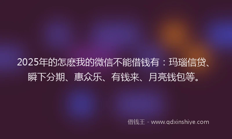 2025年的怎麽我的微信不能借钱有：玛瑙信贷、瞬下分期、惠众乐、有钱来、月亮钱包等。