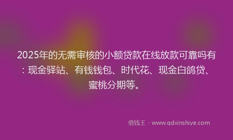 2025年的无需审核的小额贷款在线放款可靠吗有：现金驿站、有钱钱包、时代花、现金白鸽贷、蜜桃分期等。