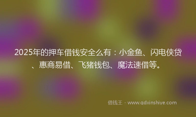 2025年的押车借钱安全么有：小金鱼、闪电侠贷、惠商易借、飞猪钱包、魔法速借等。