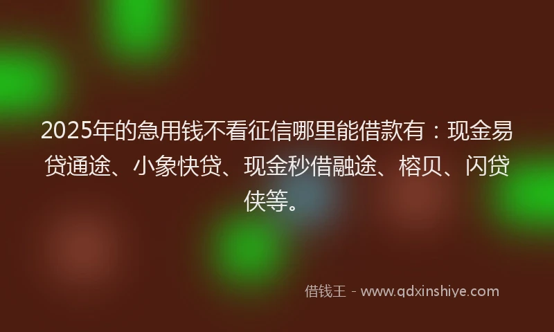 2025年的急用钱不看征信哪里能借款有：现金易贷通途、小象快贷、现金秒借融途、榕贝、闪贷侠等。