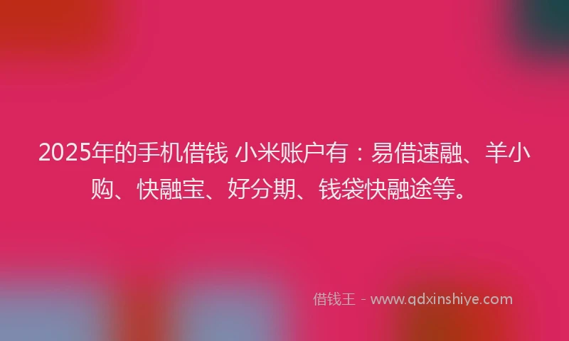 2025年的手机借钱 小米账户有：易借速融、羊小购、快融宝、好分期、钱袋快融途等。