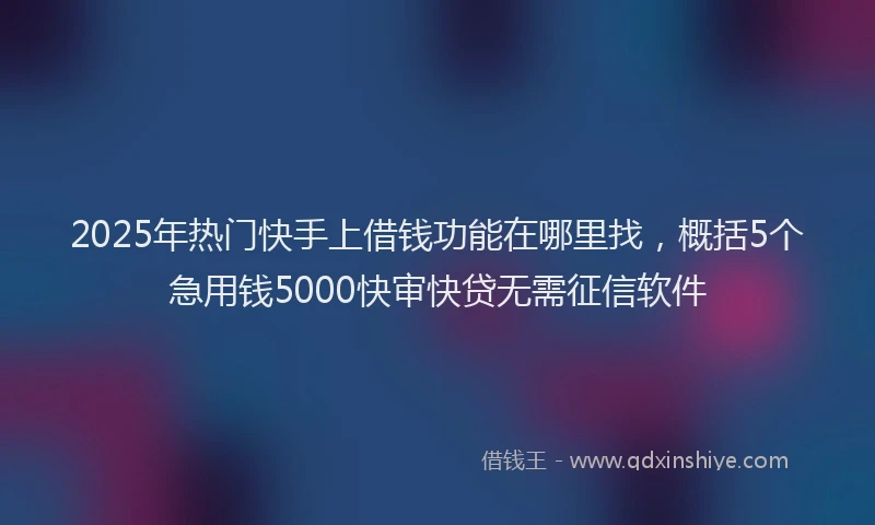 2025年热门快手上借钱功能在哪里找，概括5个急用钱5000快审快贷无需征信软件