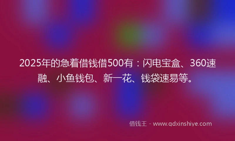 2025年的急着借钱借500有：闪电宝盒、360速融、小鱼钱包、新一花、钱袋速易等。