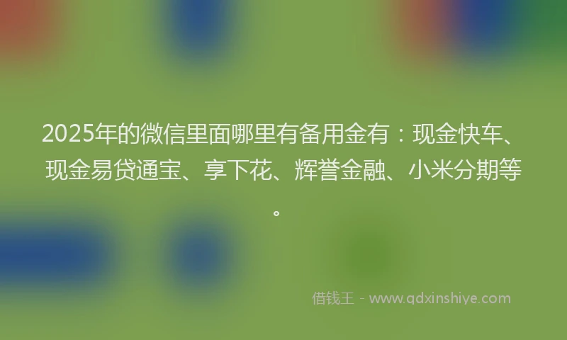 2025年的微信里面哪里有备用金有：现金快车、现金易贷通宝、享下花、辉誉金融、小米分期等。
