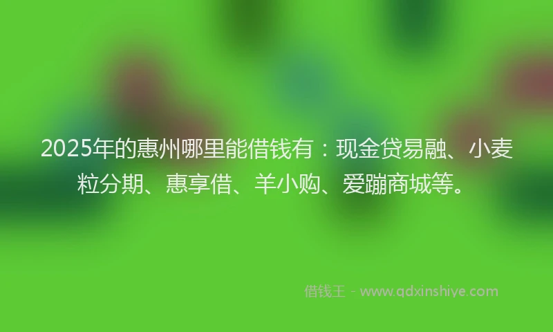 2025年的惠州哪里能借钱有：现金贷易融、小麦粒分期、惠享借、羊小购、爱蹦商城等。