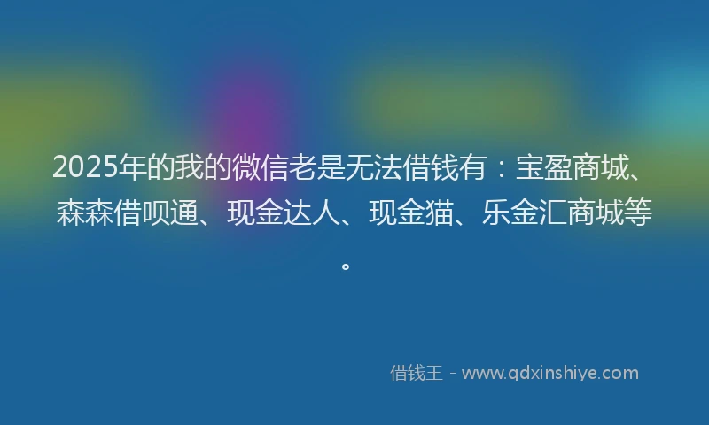 2025年的我的微信老是无法借钱有：宝盈商城、森森借呗通、现金达人、现金猫、乐金汇商城等。