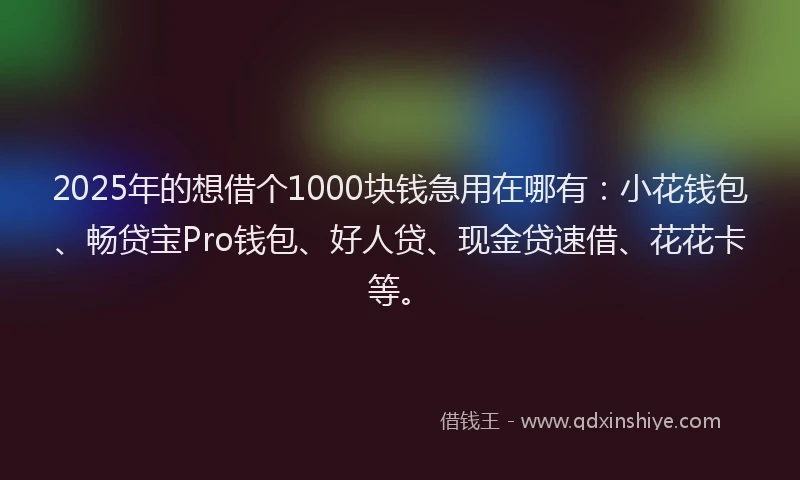 2025年的想借个1000块钱急用在哪有：小花钱包、畅贷宝Pro钱包、好人贷、现金贷速借、花花卡等。