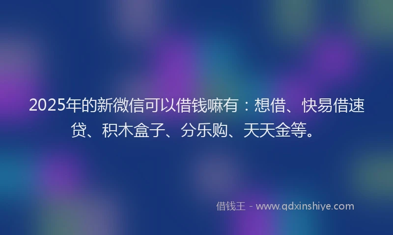 2025年的新微信可以借钱嘛有：想借、快易借速贷、积木盒子、分乐购、天天金等。