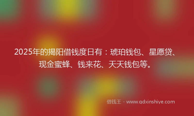 2025年的揭阳借钱度日有：琥珀钱包、星愿贷、现金蜜蜂、钱来花、天天钱包等。
