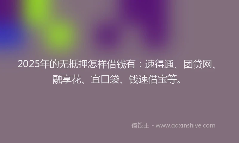 2025年的无抵押怎样借钱有：速得通、团贷网、融享花、宜口袋、钱速借宝等。