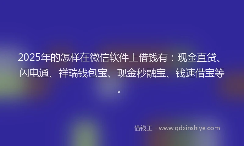 2025年的怎样在微信软件上借钱有：现金直贷、闪电通、祥瑞钱包宝、现金秒融宝、钱速借宝等。