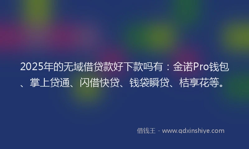 2025年的无域借贷款好下款吗有：金诺Pro钱包、掌上贷通、闪借快贷、钱袋瞬贷、桔享花等。