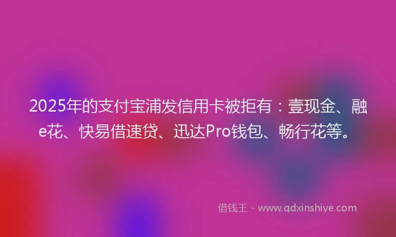 2025年的支付宝浦发信用卡被拒有：壹现金、融e花、快易借速贷、迅达Pro钱包、畅行花等。