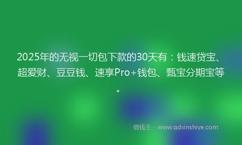 2025年的无视一切包下款的30天有：钱速贷宝、超爱财、豆豆钱、速享Pro+钱包、甄宝分期宝等。