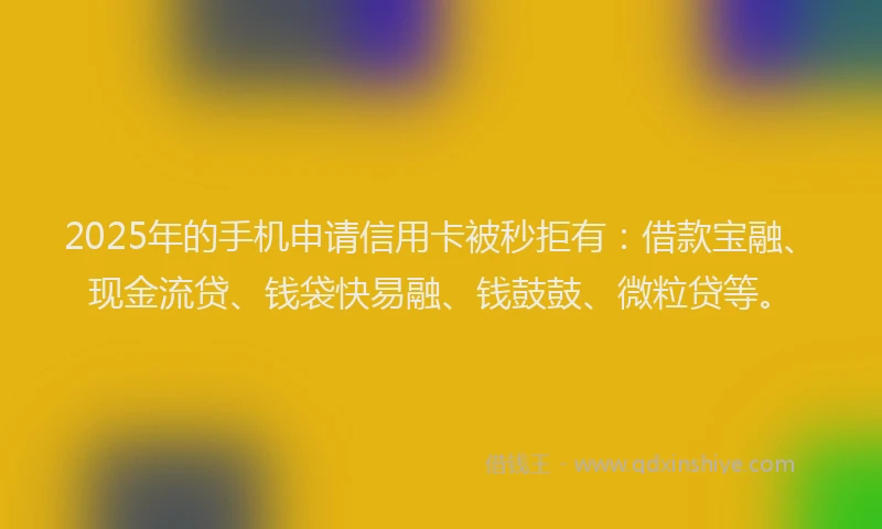 2025年的手机申请信用卡被秒拒有：借款宝融、现金流贷、钱袋快易融、钱鼓鼓、微粒贷等。