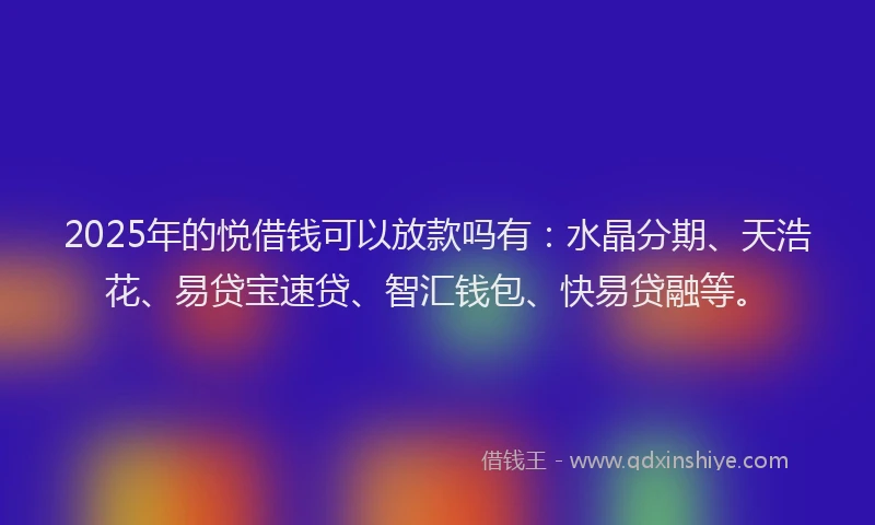 2025年的悦借钱可以放款吗有：水晶分期、天浩花、易贷宝速贷、智汇钱包、快易贷融等。
