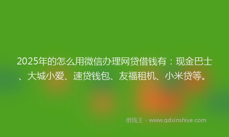 2025年的怎么用微信办理网贷借钱有：现金巴士、大城小爱、速贷钱包、友福租机、小米贷等。