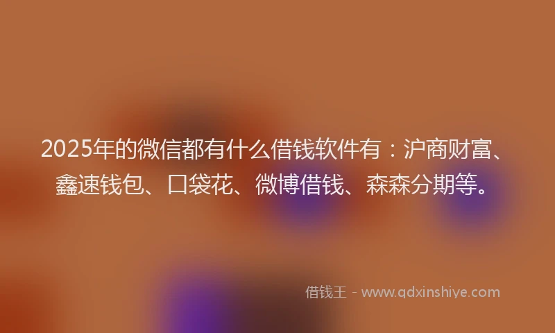 2025年的微信都有什么借钱软件有：沪商财富、鑫速钱包、口袋花、微博借钱、森森分期等。