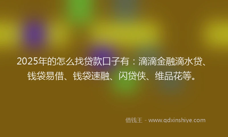 2025年的怎么找贷款口子有：滴滴金融滴水贷、钱袋易借、钱袋速融、闪贷侠、维品花等。