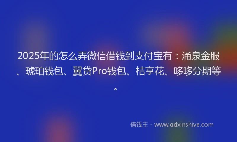 2025年的怎么弄微信借钱到支付宝有：涌泉金服、琥珀钱包、翼贷Pro钱包、桔享花、哆哆分期等。