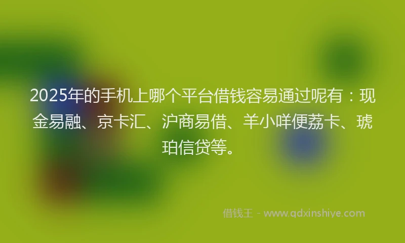 2025年的手机上哪个平台借钱容易通过呢有：现金易融、京卡汇、沪商易借、羊小咩便荔卡、琥珀信贷等。