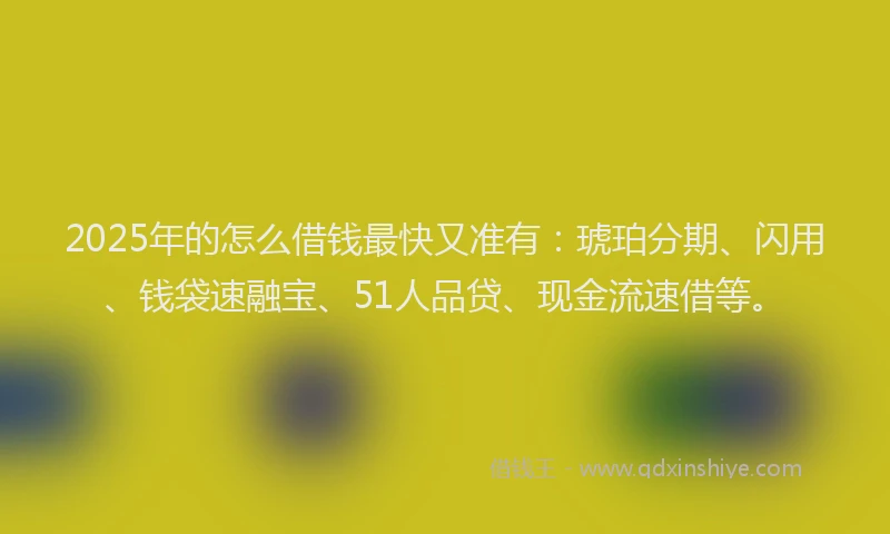 2025年的怎么借钱最快又准有：琥珀分期、闪用、钱袋速融宝、51人品贷、现金流速借等。