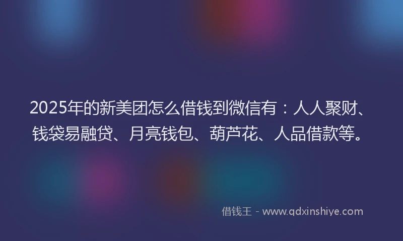 2025年的新美团怎么借钱到微信有：人人聚财、钱袋易融贷、月亮钱包、葫芦花、人品借款等。