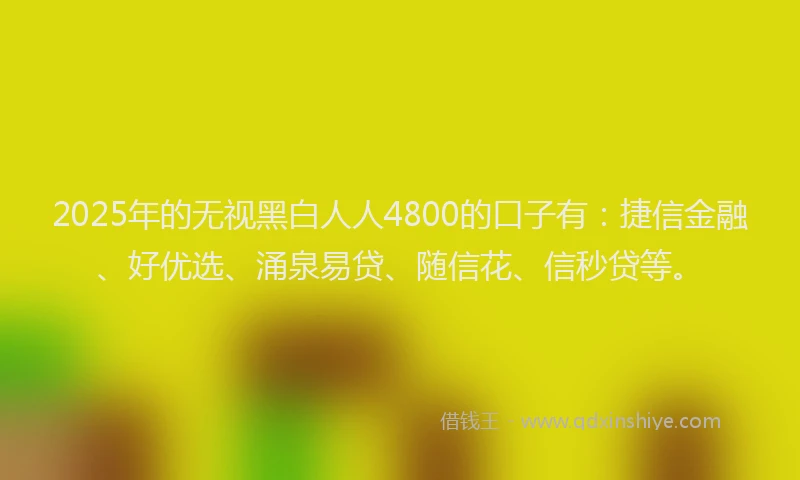 2025年的无视黑白人人4800的口子有：捷信金融、好优选、涌泉易贷、随信花、信秒贷等。