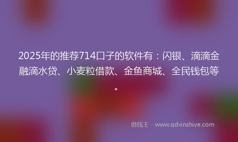 2025年的推荐714口子的软件有：闪银、滴滴金融滴水贷、小麦粒借款、金鱼商城、全民钱包等。